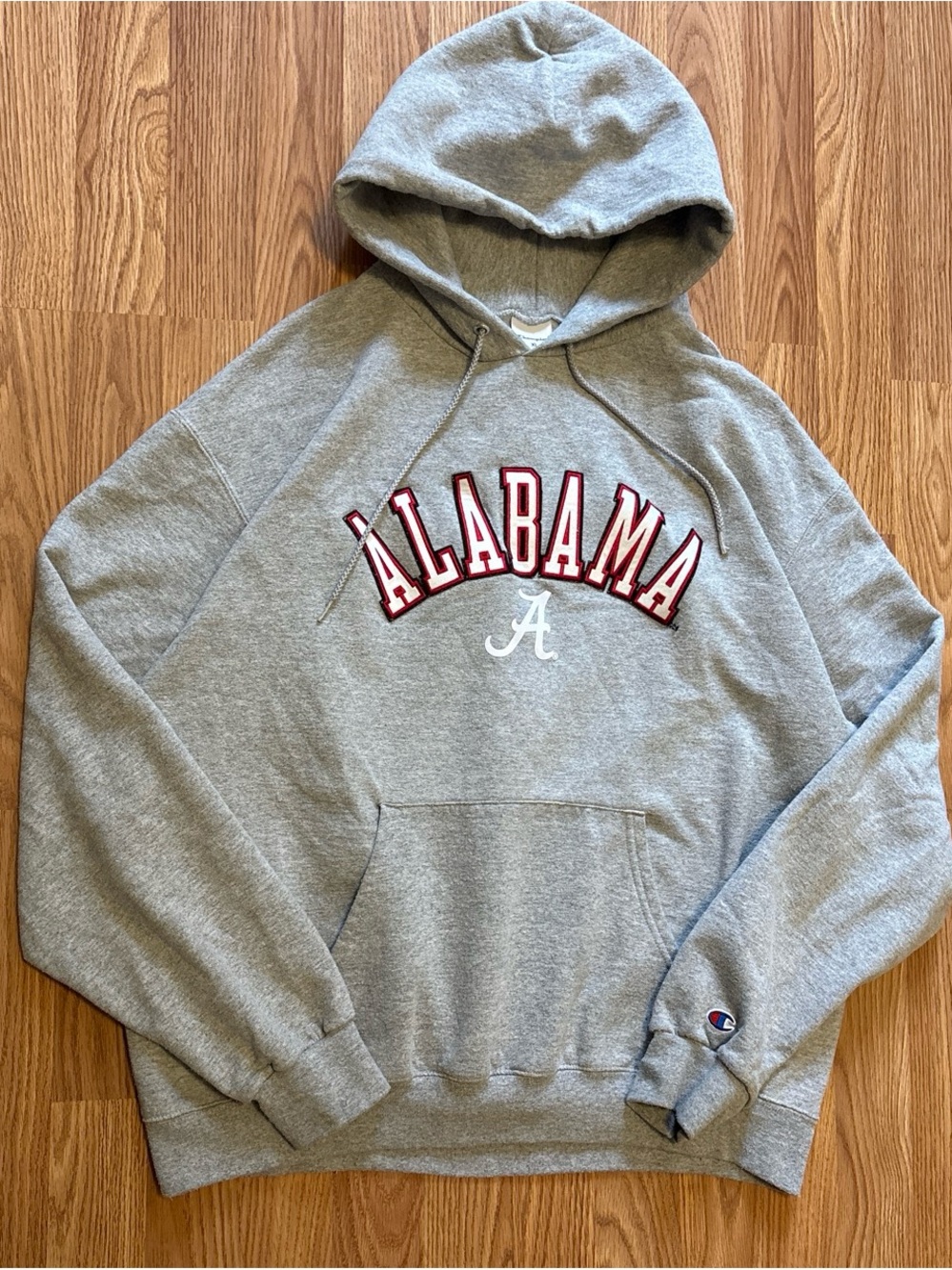 Champion Gray Hoodie with Crimson and White Alabama Arch